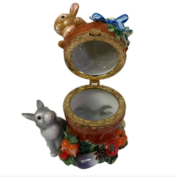 CWC Happy Easter Bunnies Spring Decor Hinged Porcelain Trinket Ring Box 6 x 4.5" - Picture 6 of 8
